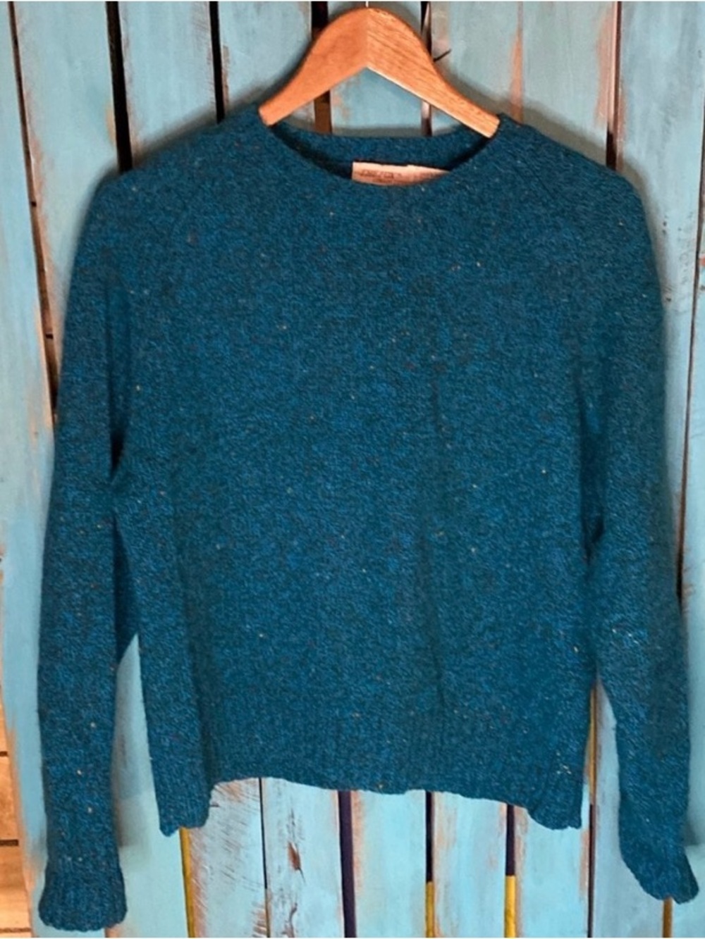 Vintage The Fox Collection crewneck sweater size L 42-44 turquoise color flecks